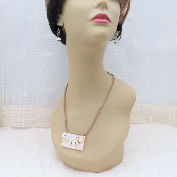 Necklace and Earring Set Women Boho Gift For Mom Mock Leather and Shell - Picture 6 of 9